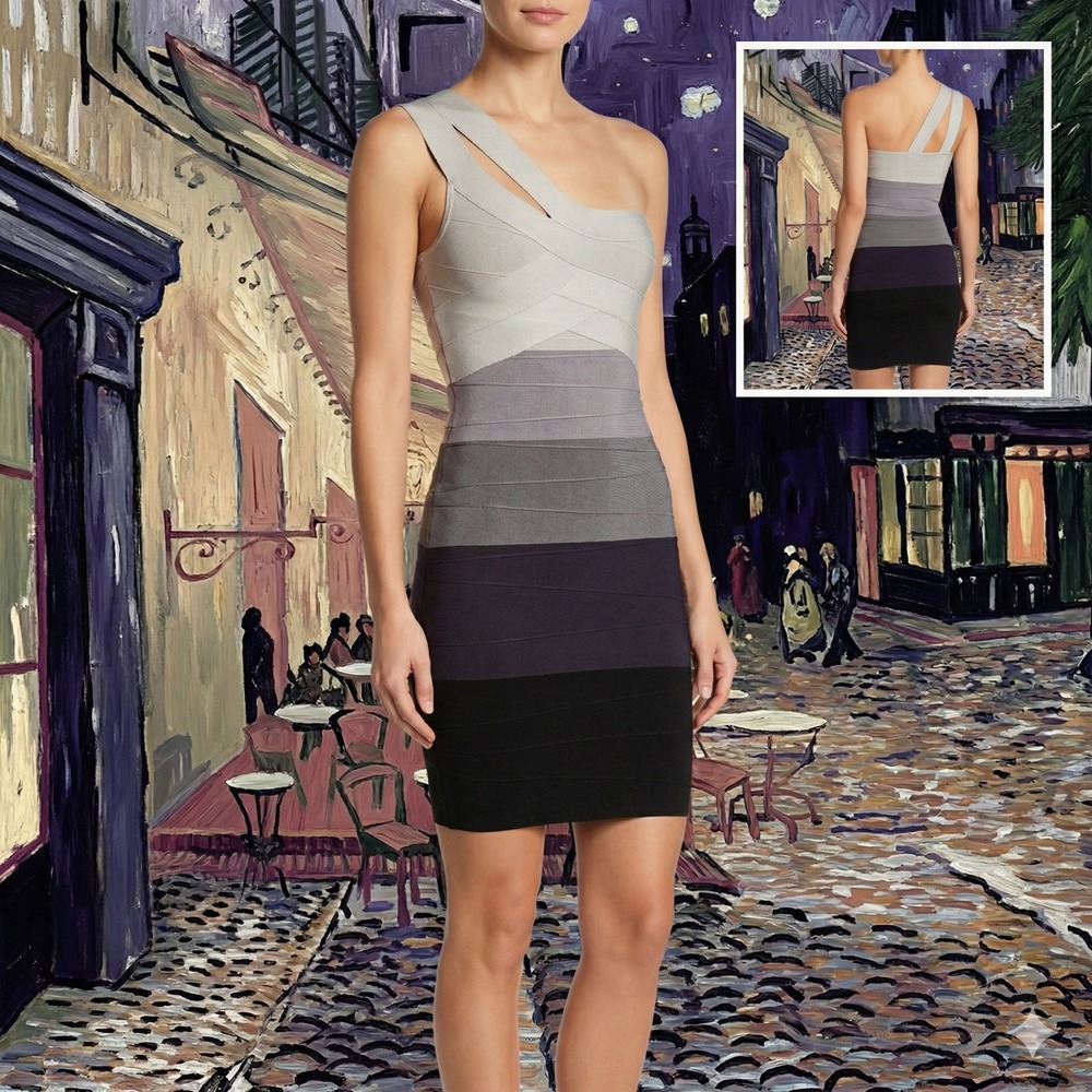 Arden B Womens XS Bandage Dress One Shoulder Gray Ombre Bodycon 41410578 NWT